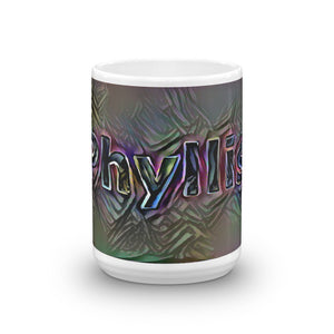 Phyllis Mug Dark Rainbow 15oz front view